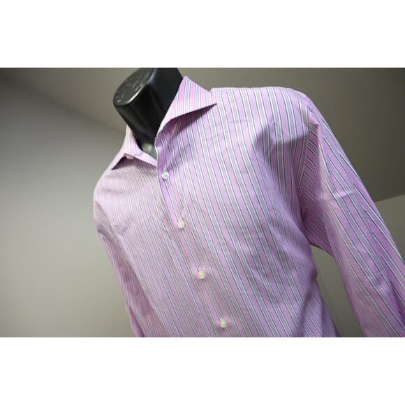 Thomas Pink Dress Shirt Slim Fit French Cuff Designer Striped Mens 16.5-36 Large - Picture 2 of 9